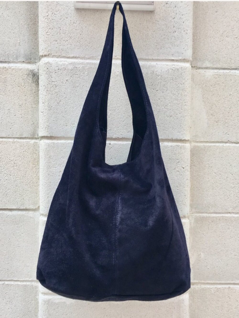 Navy Blue Suede Hobo Bag